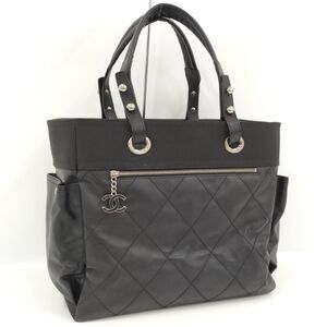 Chanel Tote Bag Paris Biarritz Tote GM Coated Canvas Black